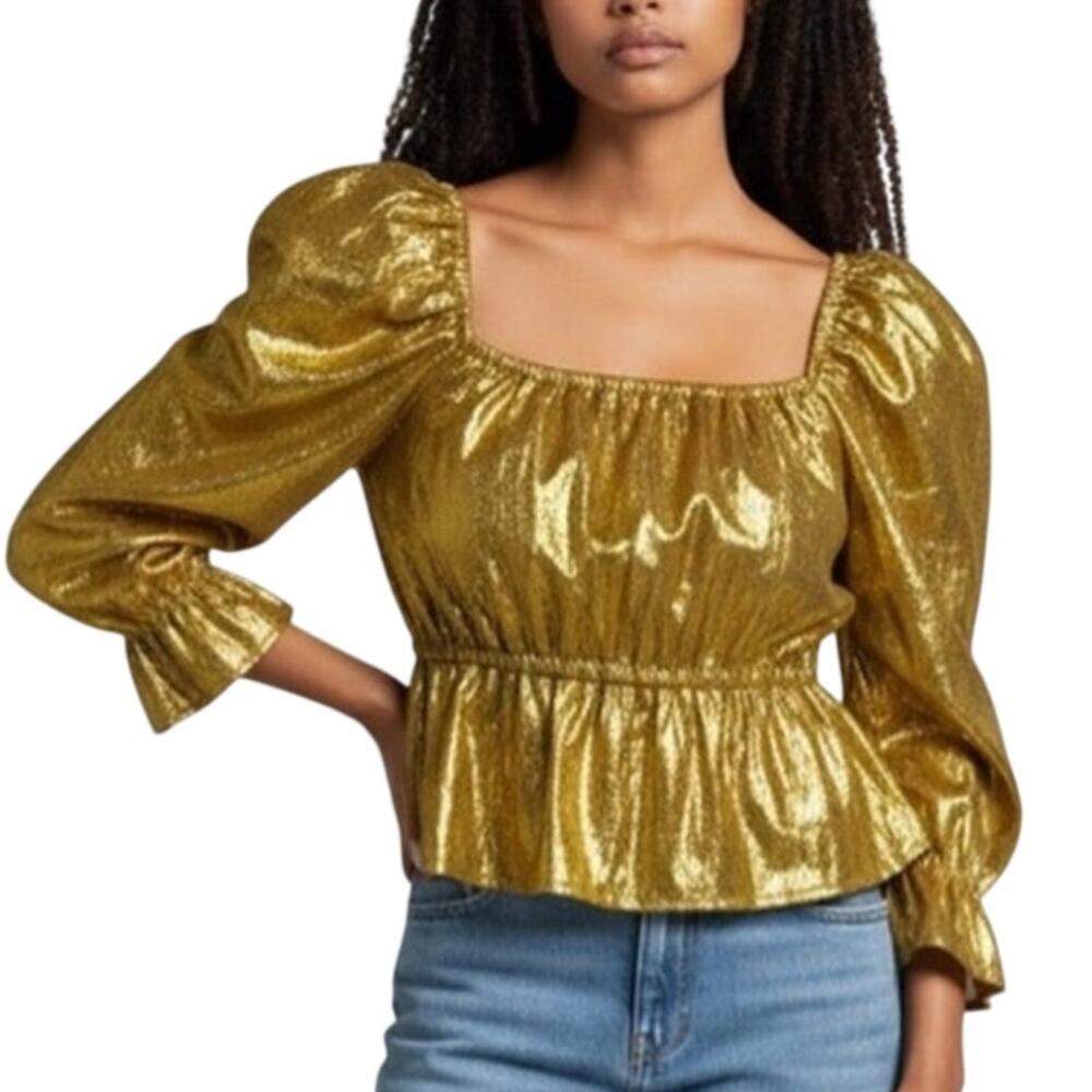 Queen of Sparkles Yellow Gold Pebble Flutter Top Women's Size X-Small EUC